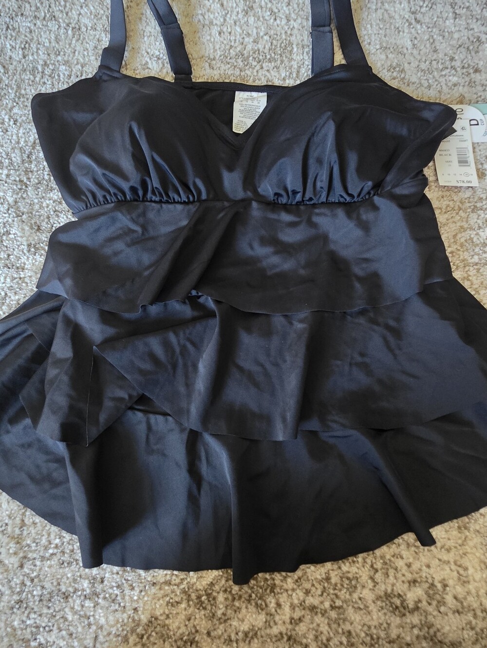 NWT Swim Solutions Women's Black Swan Tiered Ruffle Tankini Swim Top Black 16 - Picture 2 of 10